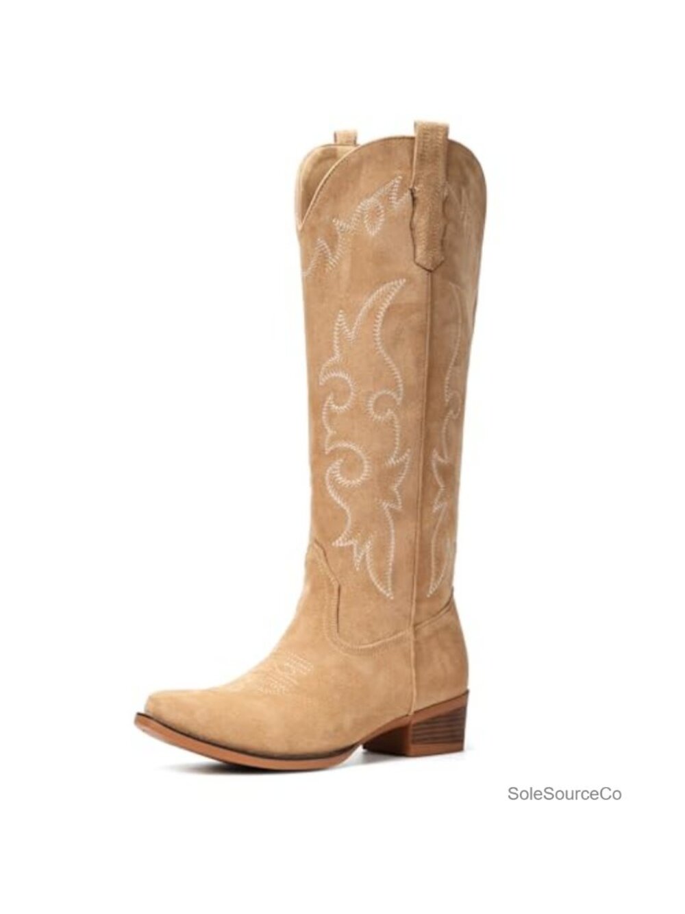 Suede Knee High Western Cowboy Boots Women Pointed Toe